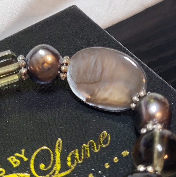 Park‎ Lane Madison Bracelet Black Grey Pearl Abalone 8.5" Stretch NWT - Picture 3 of 8
